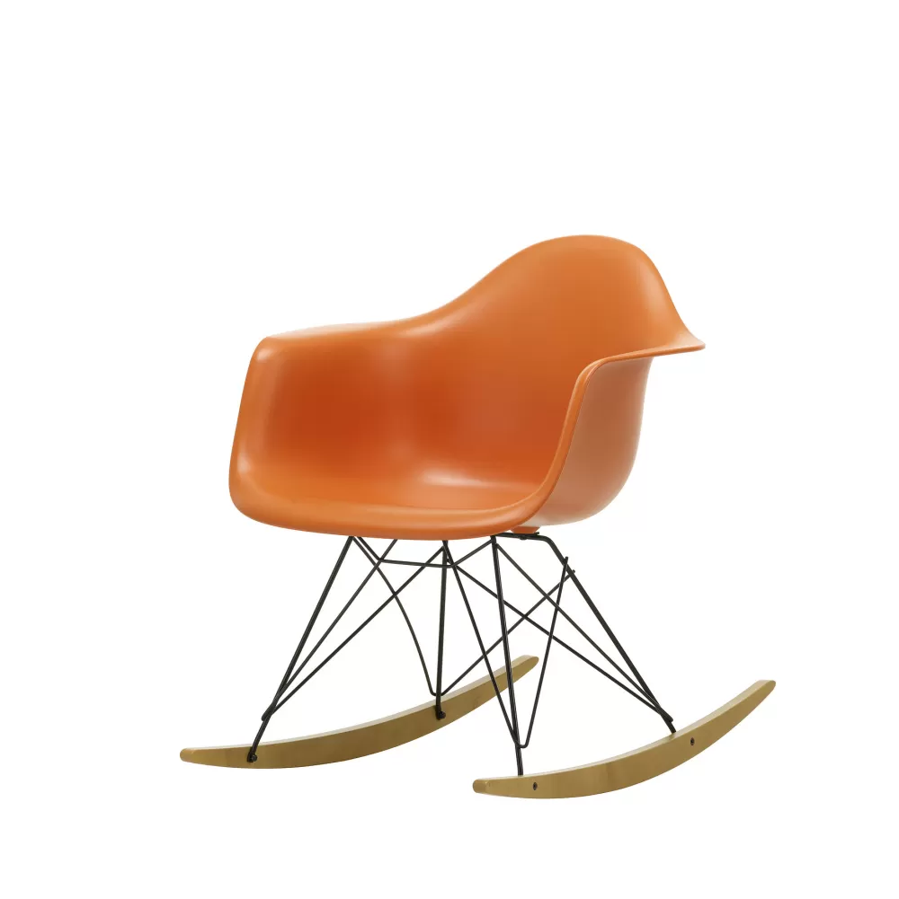 Sedie^Vitra Eames Plastic Armchair Rar | Poltrona A Dondolo | Ruggine - Nero - Acero Giallo
