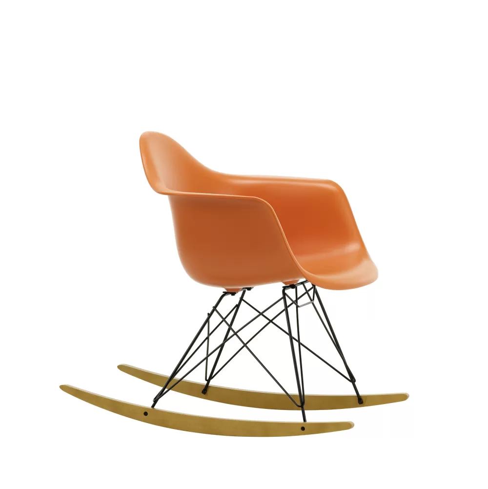 Sedie^Vitra Eames Plastic Armchair Rar | Poltrona A Dondolo | Ruggine - Nero - Acero Giallo