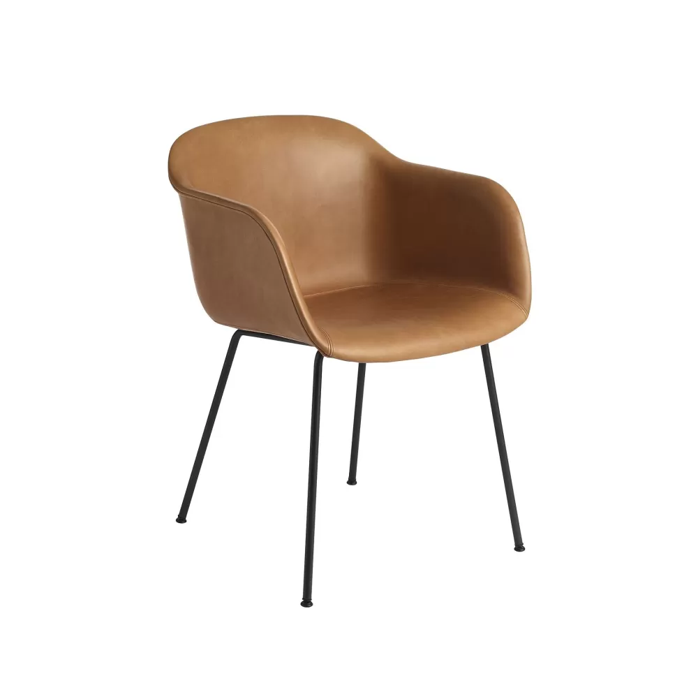 Sedie^Muuto Fiber Tube Base | Sedia | Pelle Raffinata Cognac - Antracite