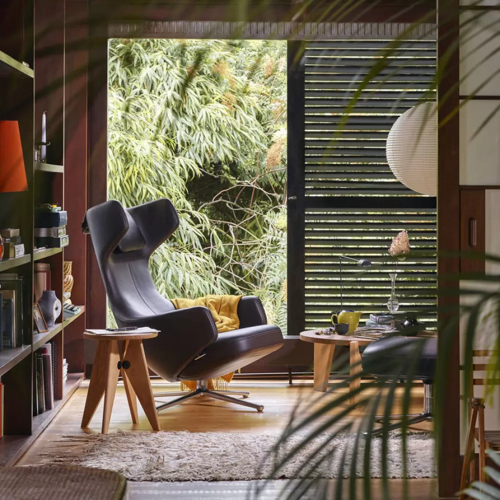 Poltrone Singole^Vitra Grand Repos & Ottoman | Poltrona E Poggiapiedi | Pelle Asfalto