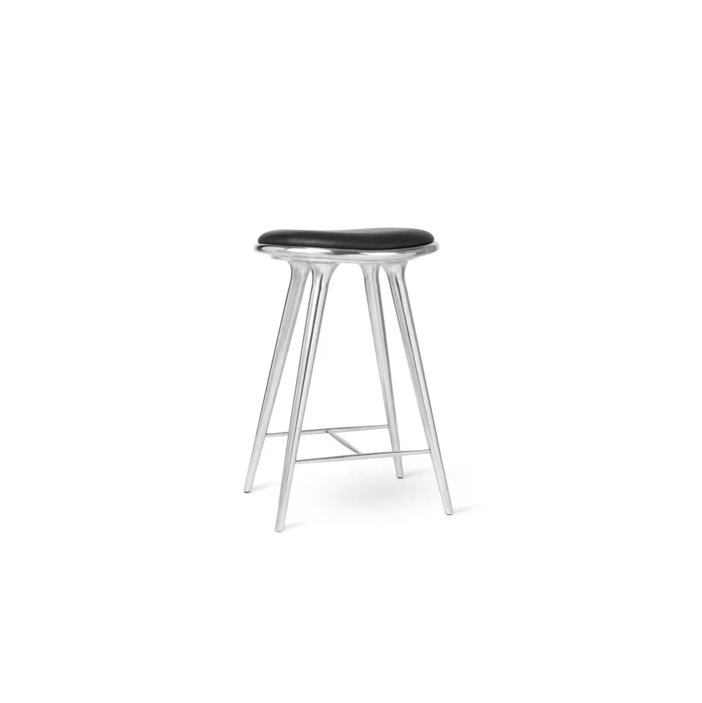 Sgabelli^Mater High Stool | Sgabello 69 Cm | Alluminio - Pelle Nera