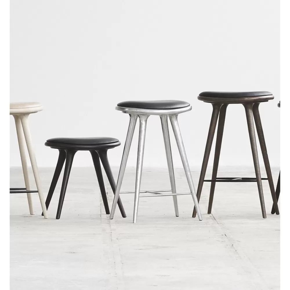 Sgabelli^Mater High Stool | Sgabello 69 Cm | Alluminio - Pelle Nera