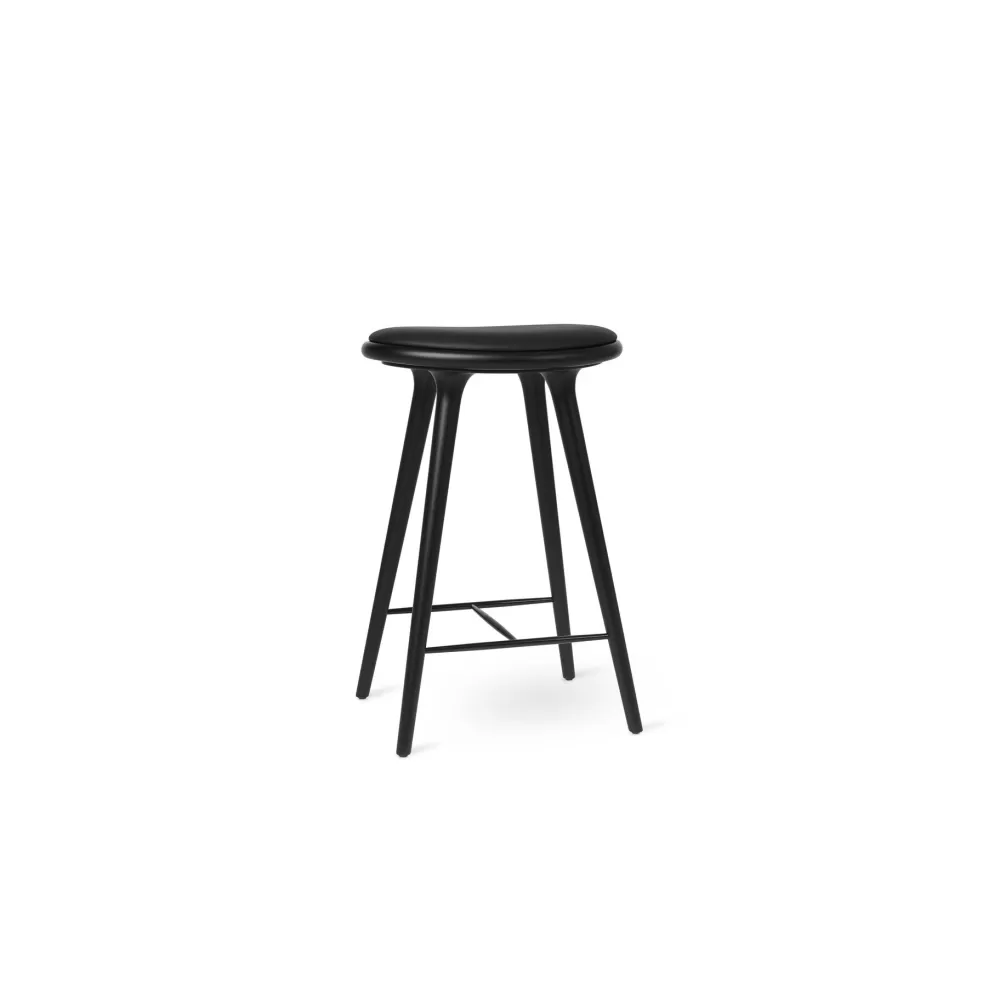 Sgabelli^Mater High Stool | Sgabello 69 Cm | Faggio Nero - Pelle Nera