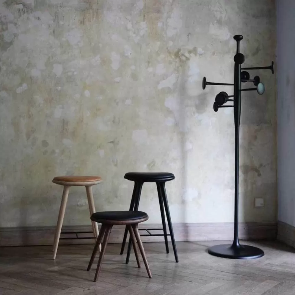 Sgabelli^Mater High Stool | Sgabello 74 Cm | Faggio Nero - Pelle Nera