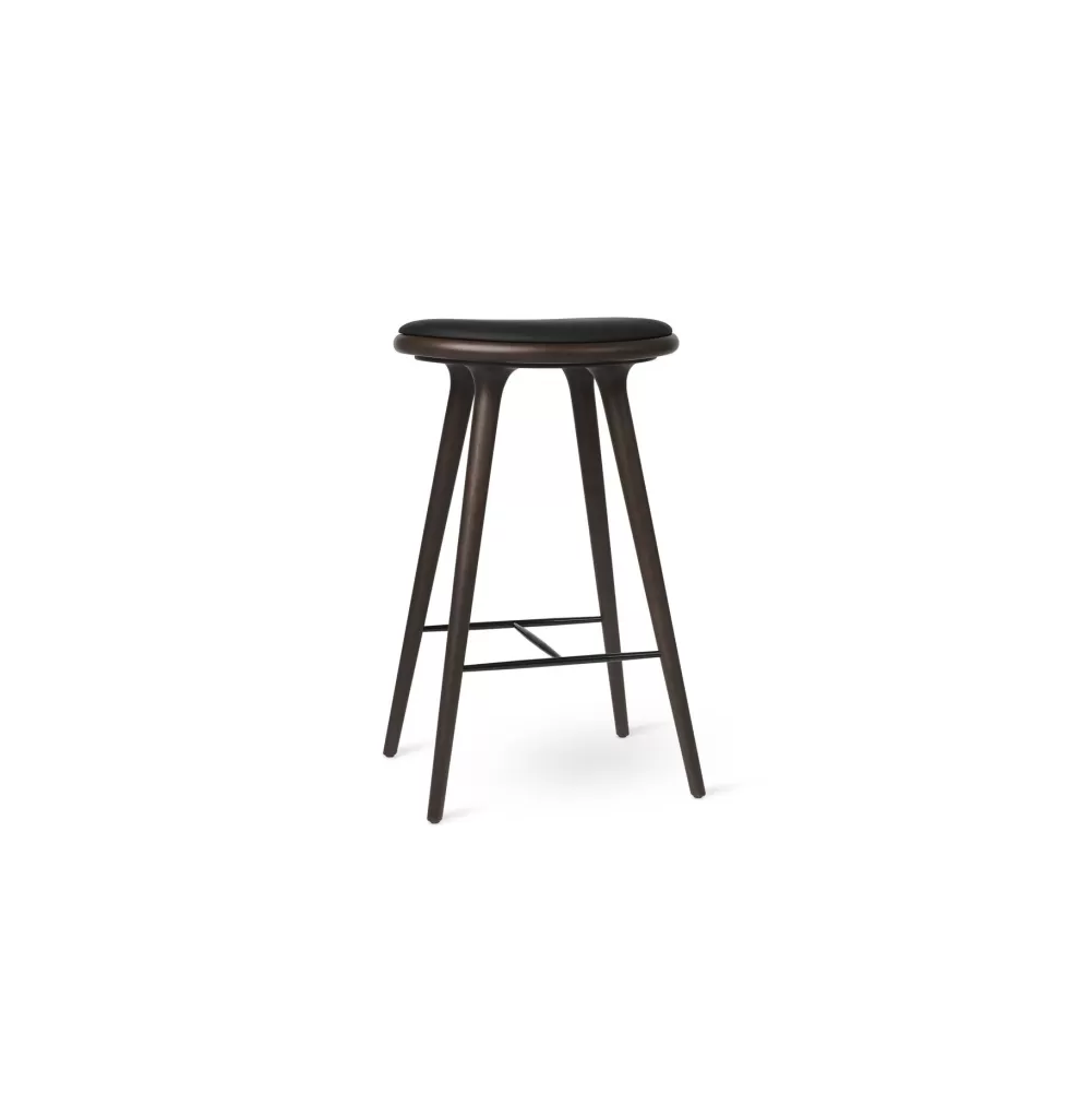 Sgabelli^Mater High Stool | Sgabello 74 Cm | Faggio Scuro - Pelle Nera
