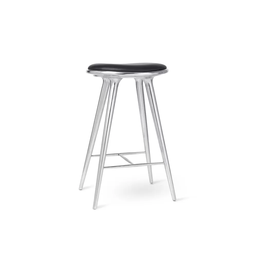 Sgabelli^Mater High Stool | Sgabello 74 Cm | Alluminio - Pelle Nera