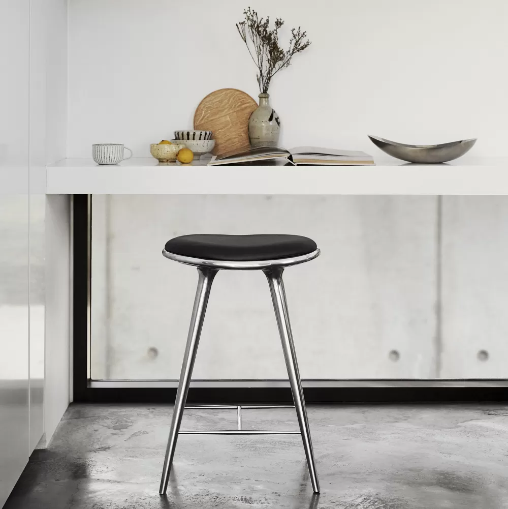 Sgabelli^Mater High Stool | Sgabello 74 Cm | Alluminio - Pelle Nera
