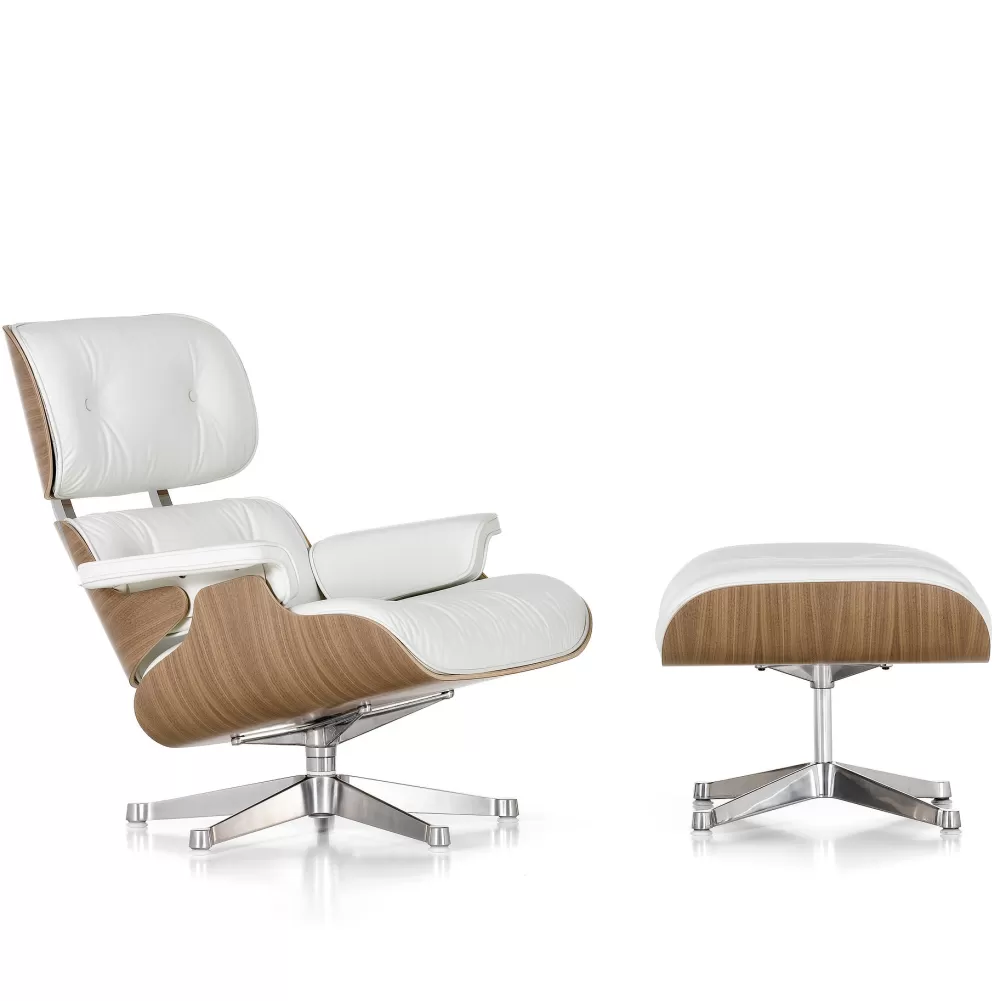 Poltrone Singole^Vitra Lounge Chair & Ottoman | Noce Bianco - Pelle Neve