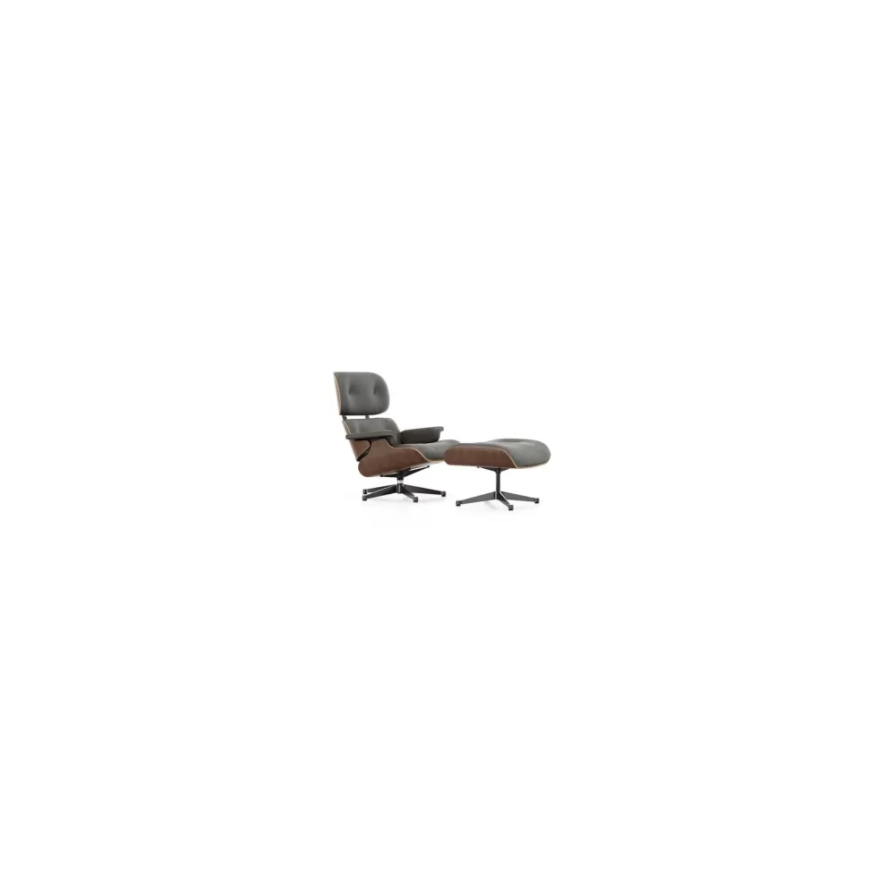 Poltrone Singole^Vitra Lounge Chair & Ottoman | Noce Nera - Pelle Grigio Umbra