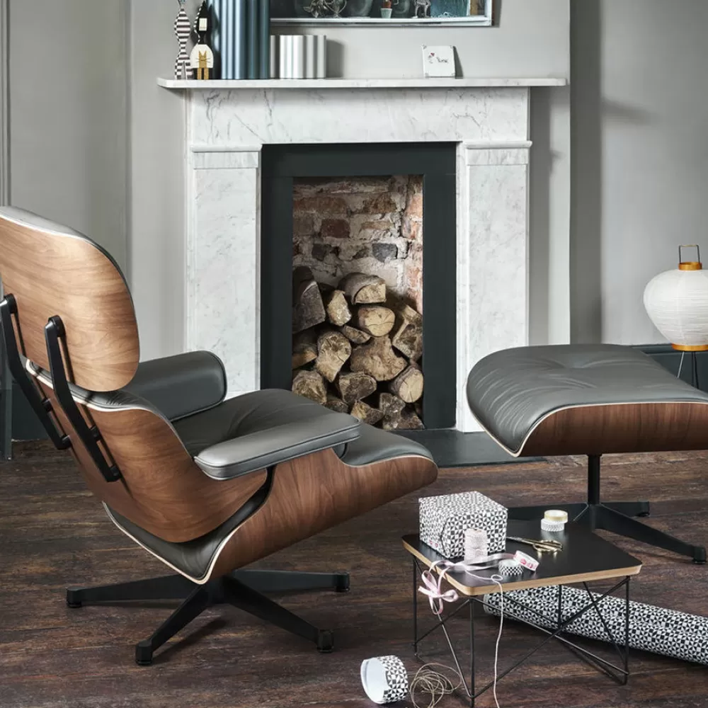 Poltrone Singole^Vitra Lounge Chair & Ottoman | Noce Nera - Pelle Grigio Umbra
