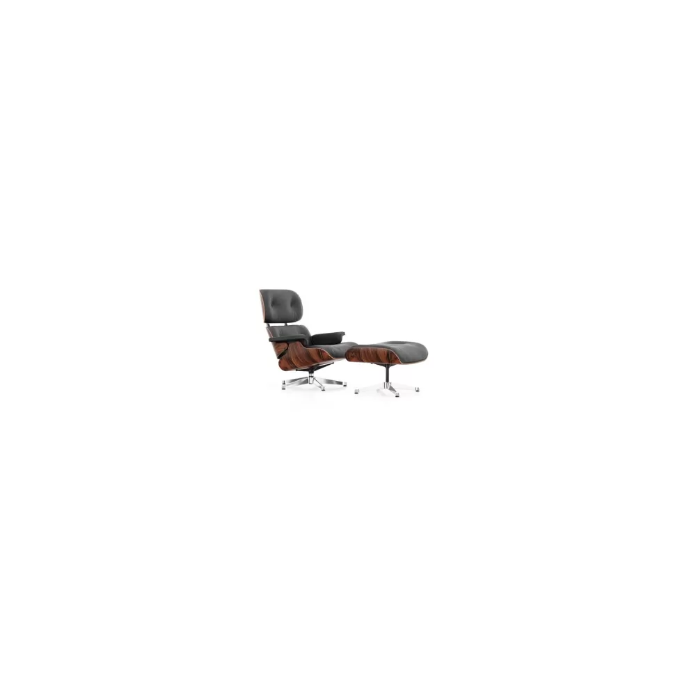 Poltrone Singole^Vitra Lounge Chair & Ottoman | Palissandro Santos | Pelle Nera
