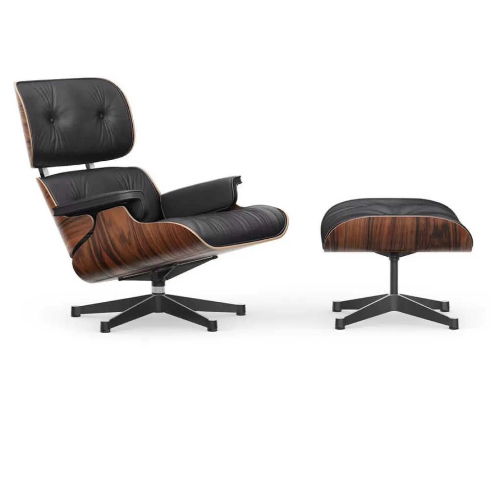Poltrone Singole^Vitra Lounge Chair And Ottoman | Palissandro Santos | Pelle Nera