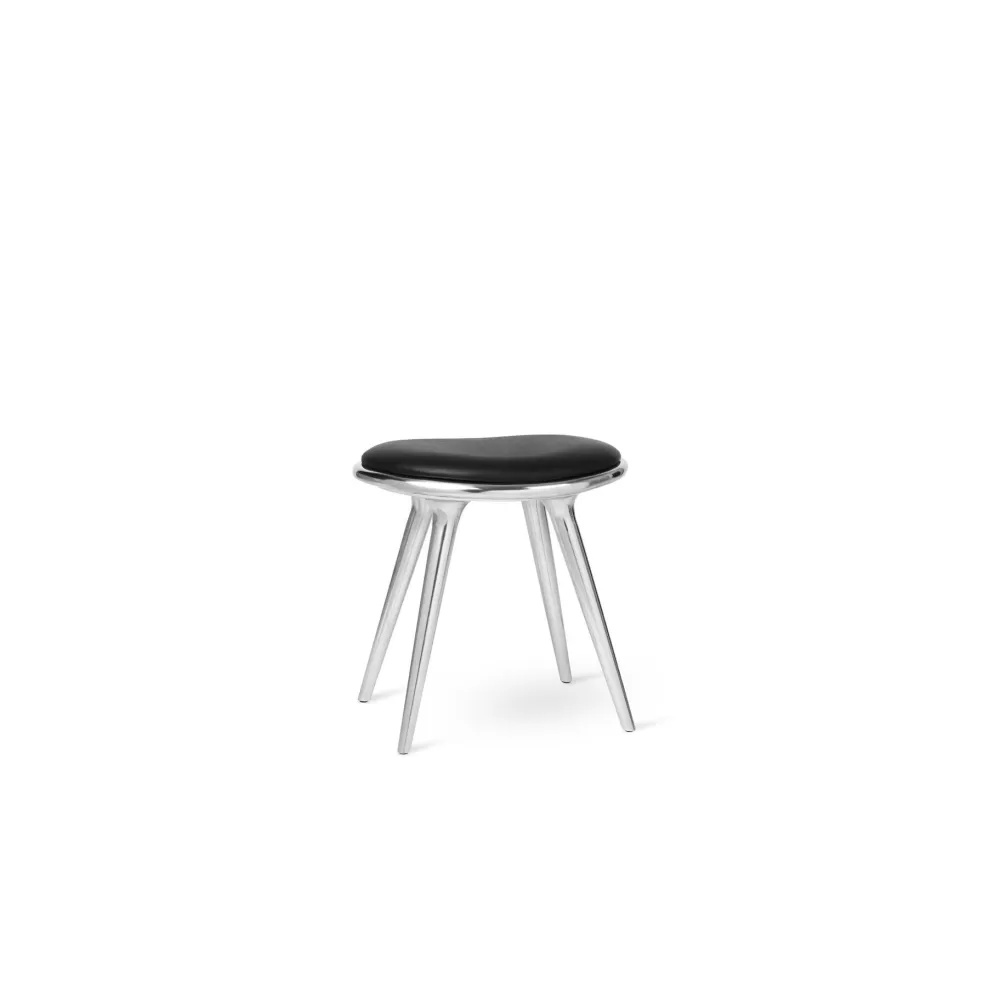 Sgabelli^Mater Low Stool | Sgabello 47 Cm | Alluminio - Pelle Nera