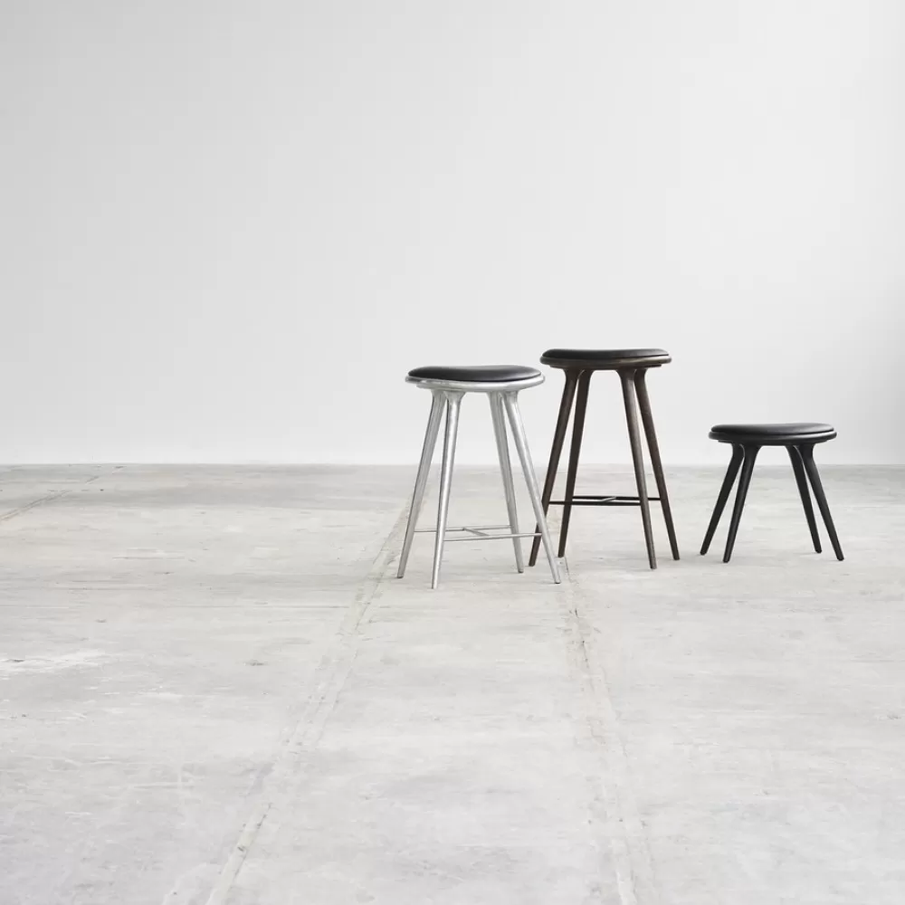 Sgabelli^Mater Low Stool | Sgabello 47 Cm | Faggio Nero - Pelle Nera