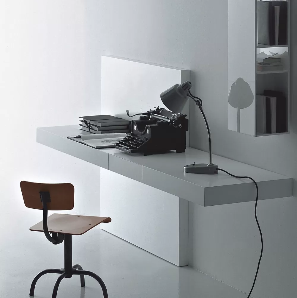 Scrivanie E Tavoli Da Ufficio^Porro Modern | Scrittoio Destro - Laccato Opaco L75 Bianco Gesso