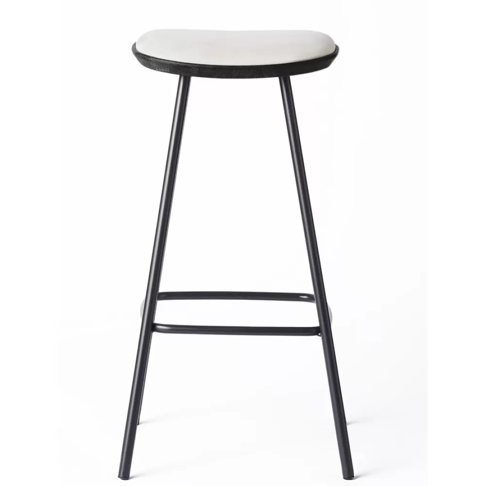 Sgabelli^Brdr. Krüger Pauline Bar Stool H75 | Sgabello | Metallo-Rovere Nero-Pelle Grigia
