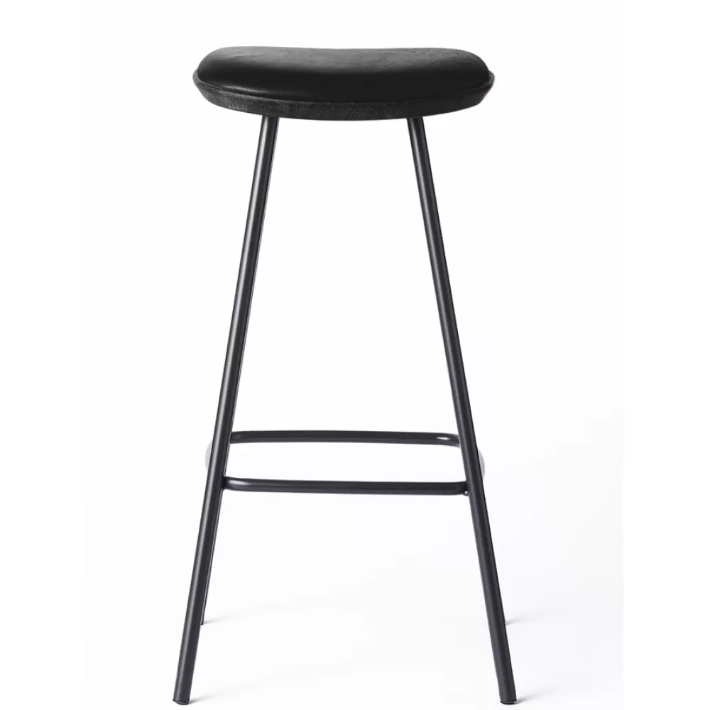 Sgabelli^Brdr. Krüger Pauline Bar Stool H75 | Sgabello | Metallo-Rovere Nero-Pelle Nera