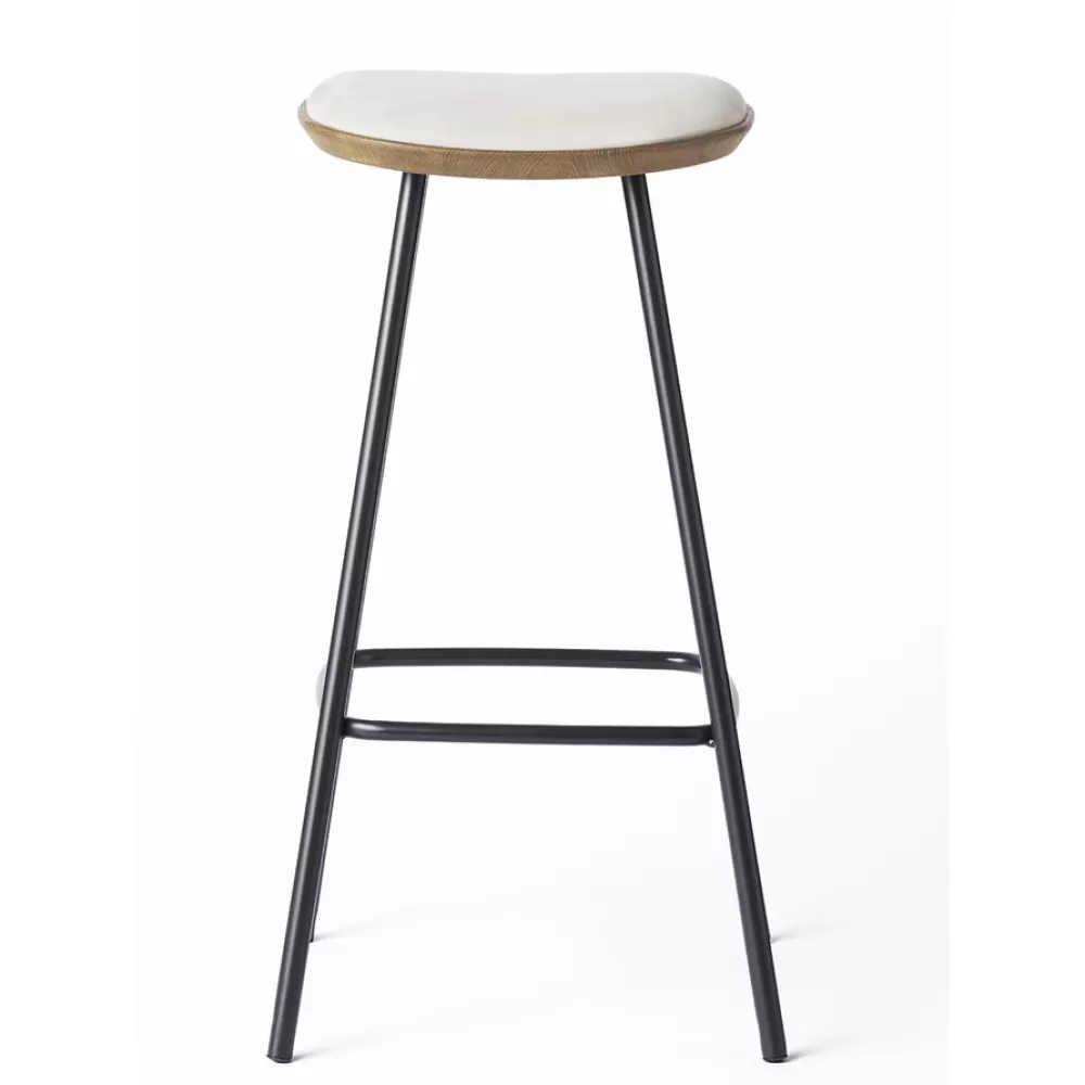 Sgabelli^Brdr. Krüger Pauline Bar Stool H75 | Sgabello | Metallo-Rovere Oliato-Pelle Grigia
