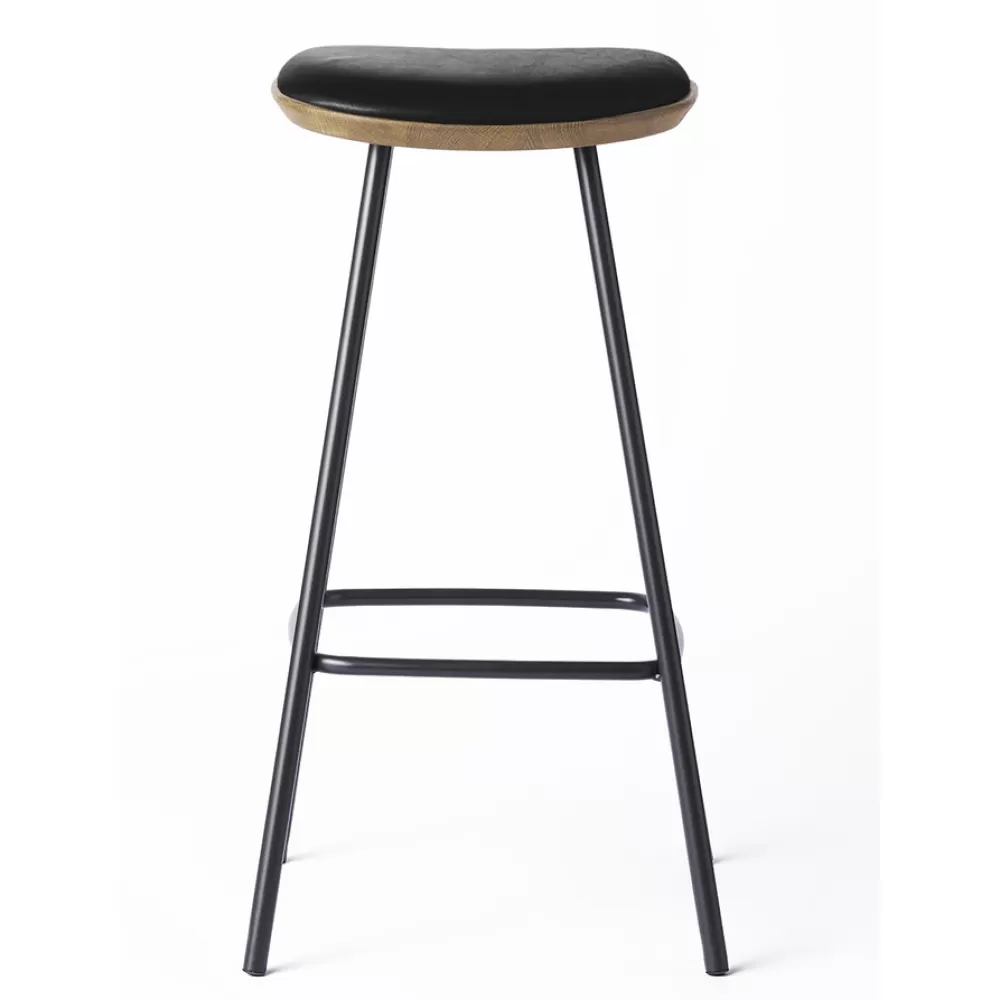 Sgabelli^Brdr. Krüger Pauline Bar Stool H75 | Sgabello | Metallo-Rovere Oliato-Pelle Nera