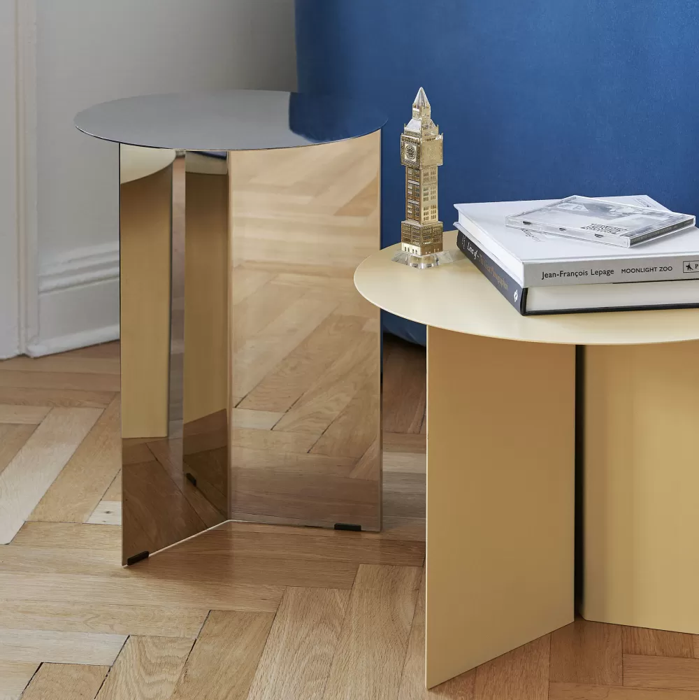 Tavolini^HAY Slit Table Round High | Tavolino Rotondo Alto | Argento Specchiato